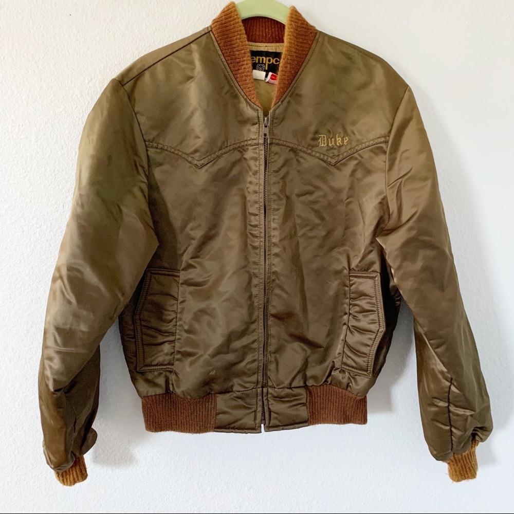 Vintage Brown Bomber Varsity Jacket By Tempco Sm